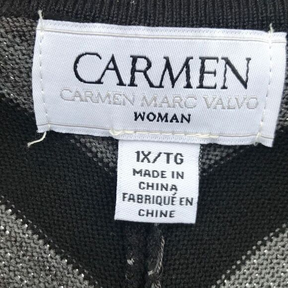 Carmen Marc Valvo Women's Black & Silver Metallic Chevron Long Sleeve Sweater 1X - Picture 5 of 8